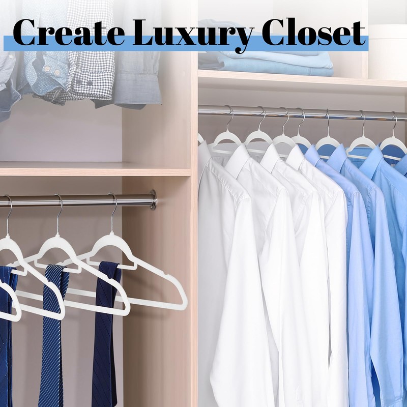 Smartor White Velvet Hangers 60 Pack, Space Saving Clothes Hangers