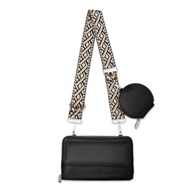 Cell Phone Crossbody Lanyard with Zipper Pouch PU Leather Crossbody Phone Bags Purses with Strap Wallet, Black