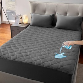 SLEEP ZONE Waterproof Mattress Protector Pad King Machine Washable, Breathable Mattress Topper with Deep Pockets, All-Season Use, Hotel Quality (King, Grey)