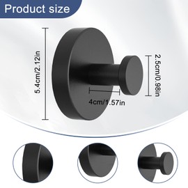 HhBdy Suction Hooks Door Hooks for Shower for Hanging Towel Coat Stainless Steel Heavy Duty for Bathroom Kitchen(Black)