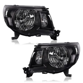 PIT66 Headlights Assembly Compatible with Toyota Tacoma 2005 2006 2007 2008 2009 2010 2011 Left and Right Headlamp Assembly Lamps Clear Lens Black Housing Clear Reflector