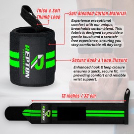 Weightlifting Wrist Wraps - Professional Grade with Thumb Loops - Wrist Support Braces - Men & Women - Weight Lifting, Crossfit, Powerlifting, Strength Training Straps (Black & Green, 13)