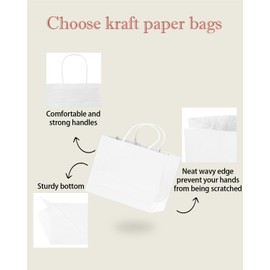 qiqee 13"x4.5"x10" Large Gift Bag with Handles 100PCS Gift Paper Bags White Bags Multiple Uses (Wide Large)