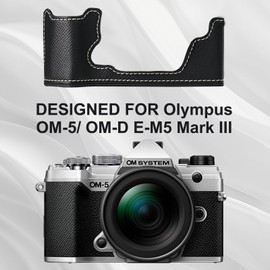 Rieibi PU Leather Half Case for Olympus OM-5/Olympus OM-D E-M5 Mark III Camera Case, Protective Case for Olympus OM System OM-5/E-M5 Mark III Case