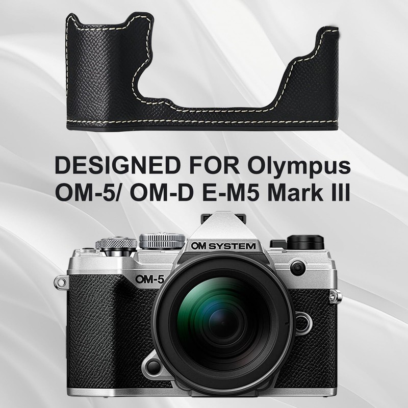 Rieibi PU Leather Half Case for Olympus OM-5/Olympus OM-D E-M5