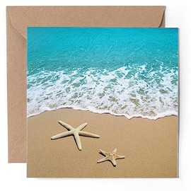 1 x Greeting Card - Sandy Beach Starfish Sea Surf - Blank Birthday Celebration Anniversary #51973