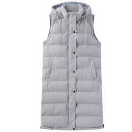 Long Vest for Women Sleeveless Winter Long Puffer Vest Lightweight Warm Zip Up Hooded Jacket