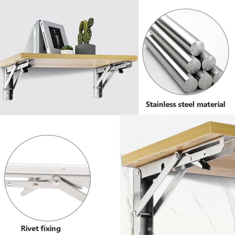 Hocansen 2Pcs Stainless Steel Foldable Brackets L Shelf Collapsible Brackets