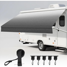 17' RV Awning Fabric Replacement, 19oz Heavy Duty Weatherproof Vinyl Camper Awning Fabric with 5 Hooks, Universal Outdoor Canopy for Camper, Trailer and Motorhome, Grey Fade