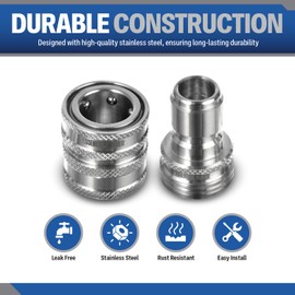 Essential Washer ¾” Stainless Steel Garden Hose Quick Connect Fittings | Plug & Coupler Set of 4