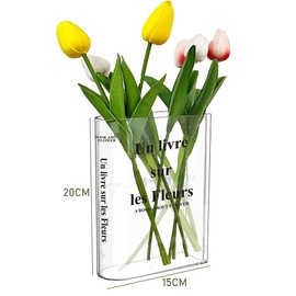 Clear Book Vase, Book-Shaped Acrylic Flower Vases, Aesthetic Room Decor, for Home, Bedroom, Living Room, Office, Dining Table, 15X4X18cm