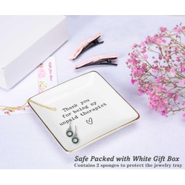 NZY Therapist Gifts Friendship Gifts for Women Friends,Thank You for Being My Unpaid Therapist,Gifts for Women Friend Teen Girls,Birthday Christmas Gifts-Ceramic Jewelry Tray Trinket Holder Ring Dish