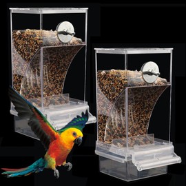 2 x Transparent Bird Feeder, Bird Feeder, Parakeet Cage Feeder, Automatic Bird Feeder for Birds for Budgies, Canaries, Cockatiels, Finches