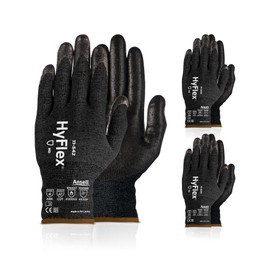 Ansell HyFlex 11-542 Cut/Heat-Resistant Mechanical Work Gloves w/Nitrile Palm for Machinery, Automotive - Small (7), Black (3 Pairs)