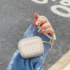 CameCosy for AirPods 3rd Generation Case with Pretty Pearl Wrist Chain, Glitter Diamond Sparkle Bling Design for Women Soft TPU Shockproof Protective Cover for Airpods 3 gen-Beige