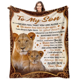 60"x50" Super Soft Flannel Throw Blanket from Mom and Dad - Ideal for Son's Birthday, Christmas. Also Great for Son - in - Law. Features a Lion Design, Perfect as One of The Best Gifts for Sons