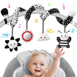 Ajsupojouet Car Seat Toys Hanging and Stroller Toys for Babies 0-6 Months，High Contrast Baby Toys for Newborn 0 3 Months Brain Development,Black and White Baby Toys for Crib Mobile，Infant Ideal Gift