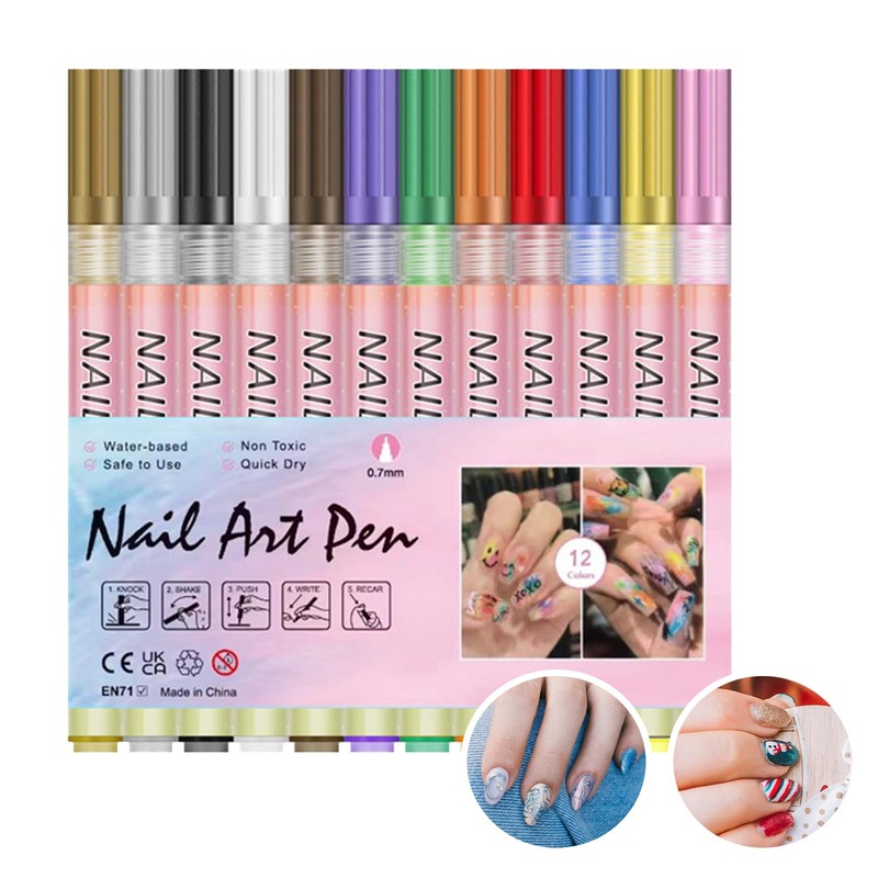 Hinourisha 12 Penne Per Nail Art Punta, 0.7mm fine tip