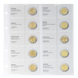 LINDNER Das Original Illustrated Sheet Carat for 2 Euro Commemorative Coins: Portugal 2021- Latvia 2021
