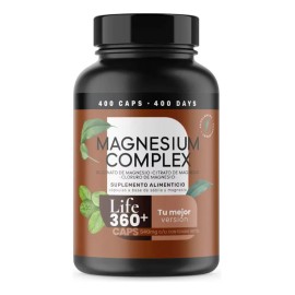 Magnesium Complex Life 360+ 400 Cápsulas de Citrato de Magnesio Glicinato de Magnesio Óxido de Magnesio y Gluconato de Magnesio