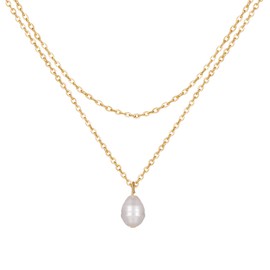 MJust 14K Gold Plated Layered Necklaces, Pearl Pendant Stack Necklace for Women Men