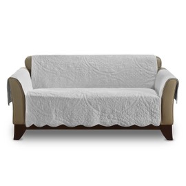 SureFit Heirloom Quilted Cotton Furniture Cover with Scallop Edge, Loveseat Cover, Pet Friendly, Machine Washable, Gray,
