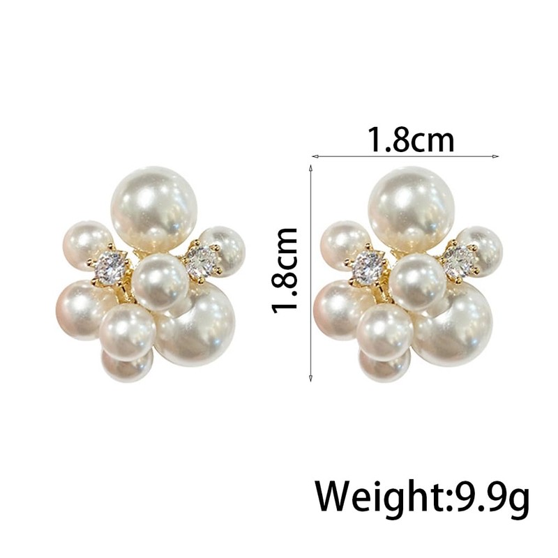 Pearl Stud Earrings for Women,Large Pearl Cluster Earrings,Cute Big Beaded