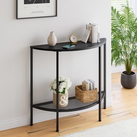 VECOCHO Console Table 2 Tier Narrow Entryway Table with Storage,Half Moon Sofa Couch Table,Small Hallway Entry Way Tables,Wooden Accent Side Table for Living Room Coffee Table,Black