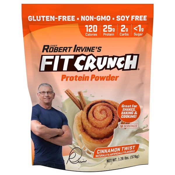 FITCRUNCH Tri-Blend Whey Protein, Keto Friendly, Low Calories, High Protein, Gluten Free, Soy Free (18 Servings, Cinnamon Twist)