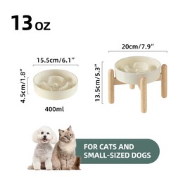 Havniva 6.1inch Ceramic Raised Dog Slow Feeder Set, Elevated Bowl with Wooden Stand for Small Dog and Cat, Puzzle Slow Dog Food Dish, Anti-Gulping(Beige, Single Bowl+ Stand)