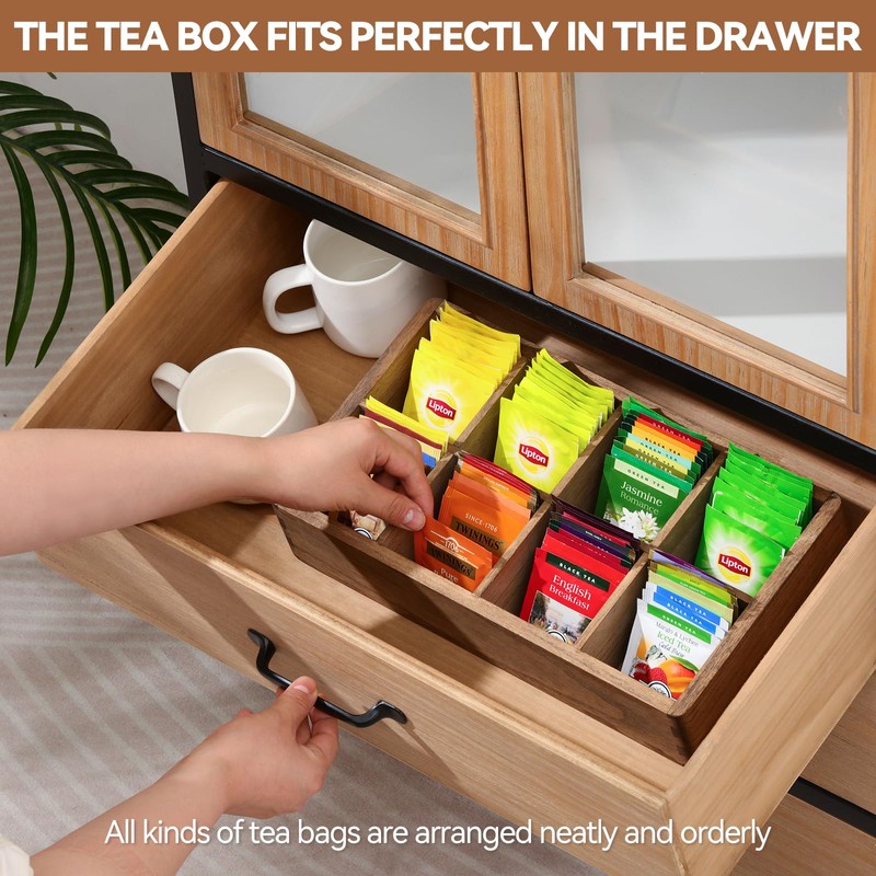 KIRIGEN Wood Tea Bag, Coffee Bag Storage Box, 8 Compartments,