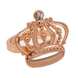 Fennco Styles Gorgeous Metal Jeweled Napkin Rings - Set of 4 (Crown-Rose Gold)