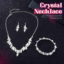 Sixexey Silver Bridal Jewelry Set Sparkly Wedding Necklaces Rhinestone Necklace Earrings Party Prom Necklace Jewelry for Women