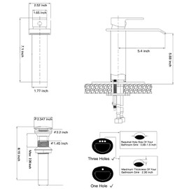 Bathroom Faucet Brushed Nickel Waterfall with Pop Up Drain Overflow Stopper Single Hole Vanity Sink Bath Lavatory One Handle Basin Mixer Tap with Supply Line Commercial Deck Mount