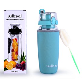 willceal Fruit Infuser Water Bottle 32oz Durable, Large - BPA Free Tritan, Flip Lid, Leak Proof Design - Sports, Camping (Bright Teal)