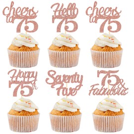 Sotpot 30PCS Happy 75th Birthday Cupcake Toppers Rose Gold Glitter 75 Fabulous Cheers to 75 Cupcake Decorations for 75th Birthday Anniversary Party Supplies