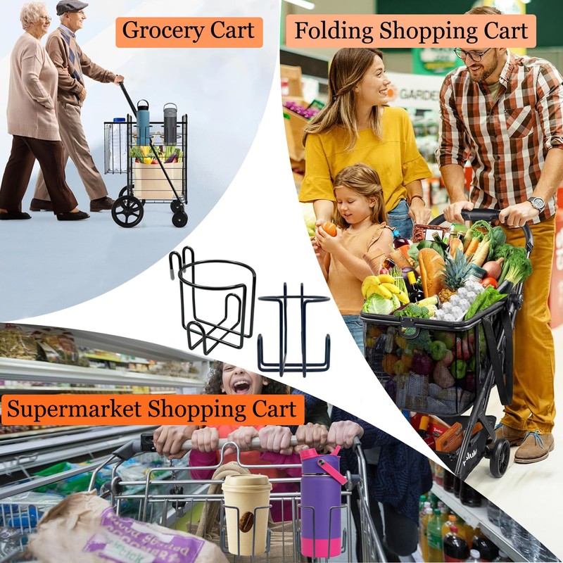 2 Pcs Updated Shopping Cart Cup Holders, Reusable Anti-Spill Hanging