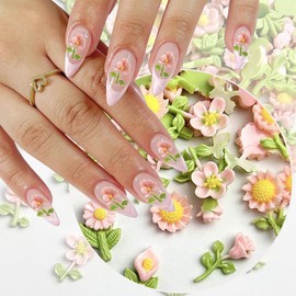 20Pcs Pink Flower 3D Nail Charms Artificial Resin Cute Flower Nail Rhinestones Emboss Luminous Nails Art Charms DIY Nail Gems Charms for Nails Simple Design Manicure Decor for Women Daily Wear