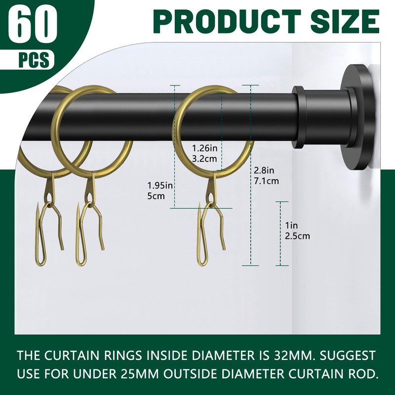 60Pcs Metal Curtain Rings and 60 Pcs Curtain Drapery Pin