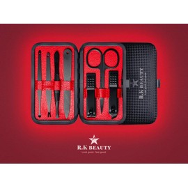 Manicure Sets 7Pcs for Men & Women, Fashion Professional Stainless Steel Nail Clippers Pedicure Kit Grooming Tools by RK Beauty (Red)