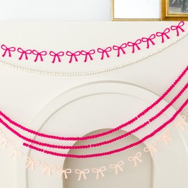 Pink Felt Bow Garland, Long Felt Bow Banner Birthday Decorations Pre-Strung (NO DIY!) 8 Feet of Pink Bows for Birthdays, Coquette Party Decorations, Bachelorette Garland and Home Decor.