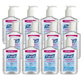 Purell Advanced Hand Sanitizer Refreshing Gel, Clean Scent, 8 fl oz Pump Bottle (Pack of 12) - 9652-12