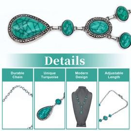 Turquoise Y-shaped Necklace for Women, Western Bohemian Style Jewelry Gift, Western Turquoise Pendant Necklaces Jewelry for Women Trendy (Green)