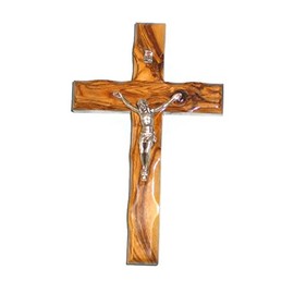 Olive Wood Wall Christian Cross Crucifix - Hand Crafted in Bethlehem 6 inches 16 centimeters