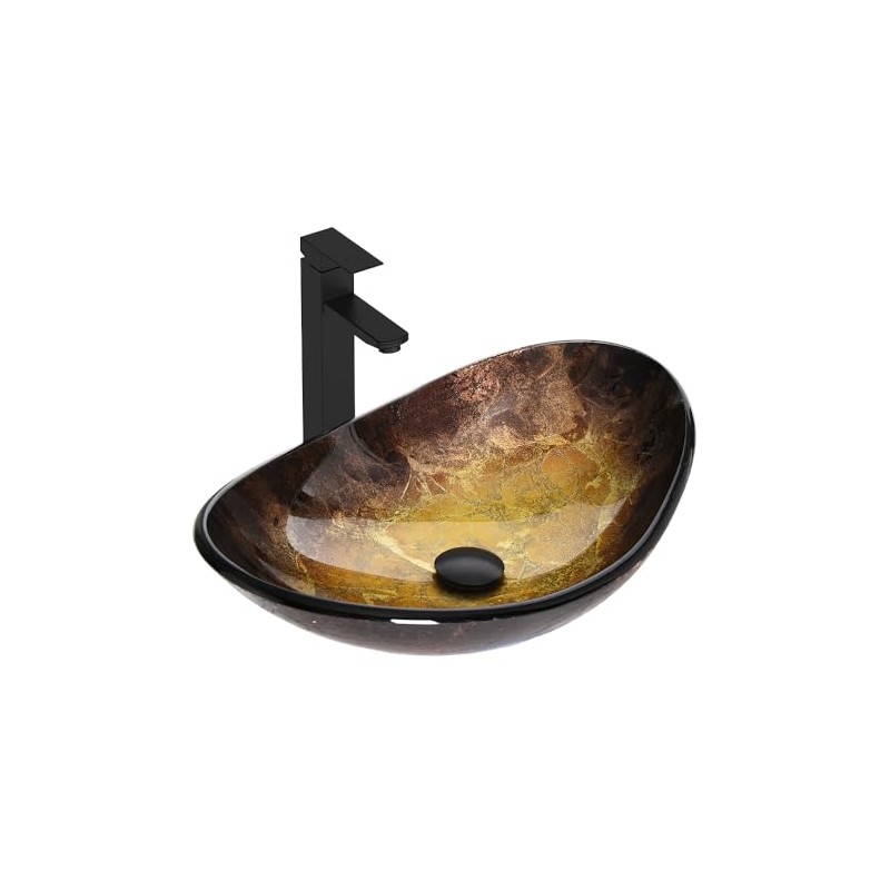 Bathroom Boat Shape Artistic Glass Vessel Sink Free Black Faucet