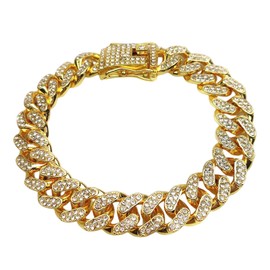 Dog Chain Diamond Cuban Collar Walking Metal Chain Collar with Design Secure Buckle, Pet Cuban Collar Jewelry Accessories for Small Medium Large Dogs Cats (14 Inch)