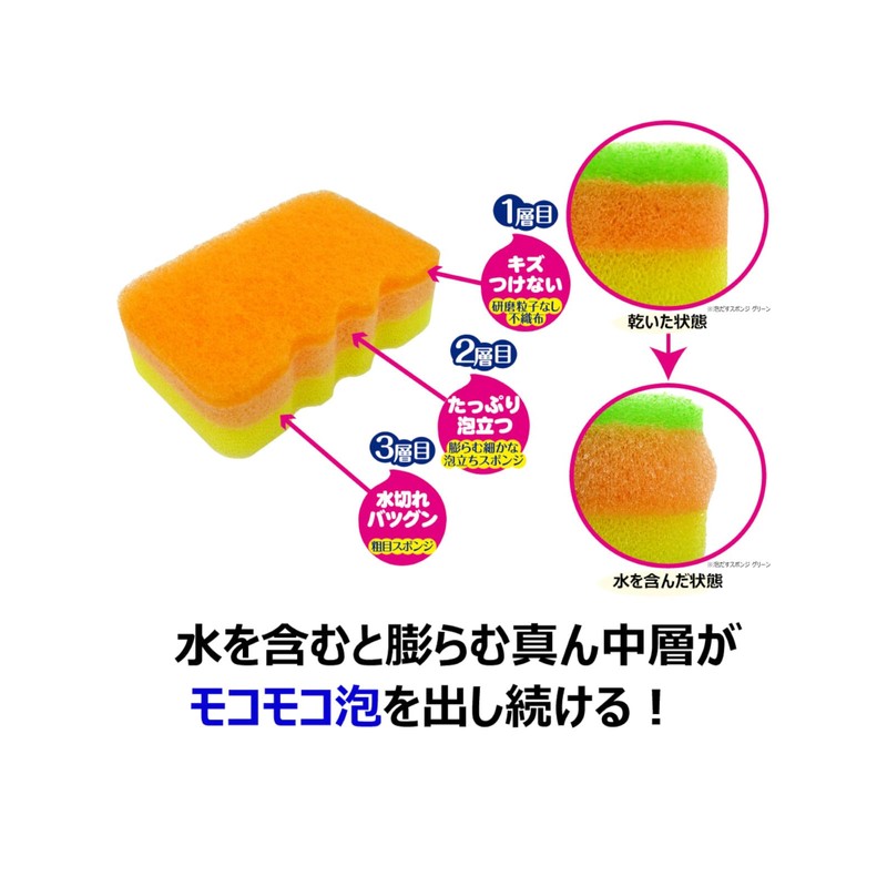 Kikuron Kitchen Sponges, Kuripika Foaming Sponge, Made in Japan, Set