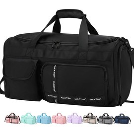 Weekender Bag Travel DuTffle Bag Gym Bag for Women, with Dry and Wet Separation for Summer Travel Use, Adjustable Large Capacity Zip, Travel & Gym Use - Color: Black