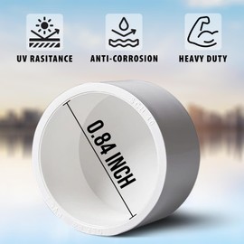 PVC Sch 40 End Cap SOC Solvent Weld, White, 1/2", PVC Pipe Fitting Pressure Rated Water Line Irrigation Plumbing Connector