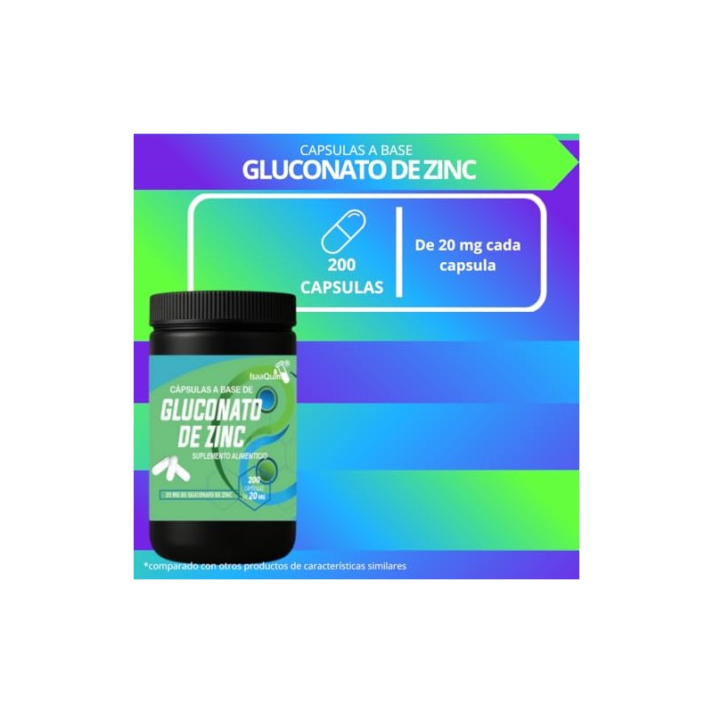 IsaaQuim Gluconato de Zinc 20 mg – 200 Cápsulas |
